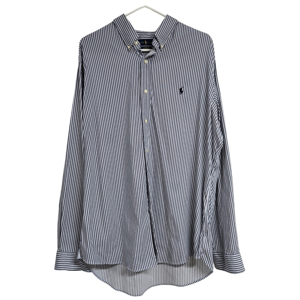 Ralph‎ Lauren Classic Fit Performance Shirt Blue White Striped Nylon Men's Sz XL